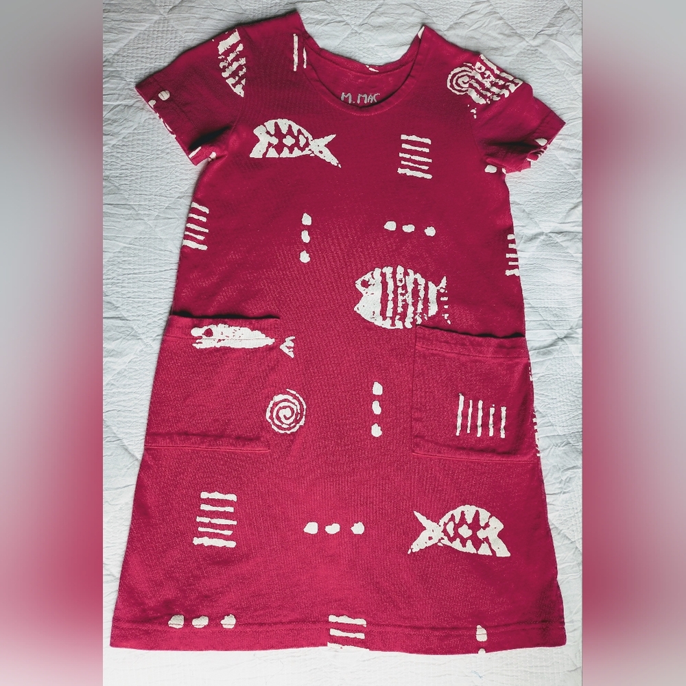 NWOT.....Girls M.MAC  Fuchsia Rose Rock Fish 100% Cotton Dress  Size L (10-12)